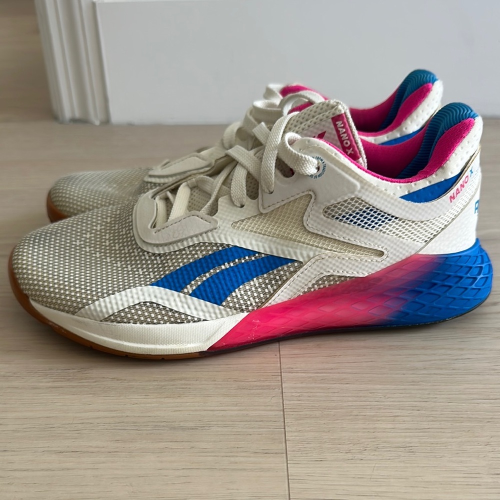 Reebok White and Blue Athletic Shoes with Mesh Upper
